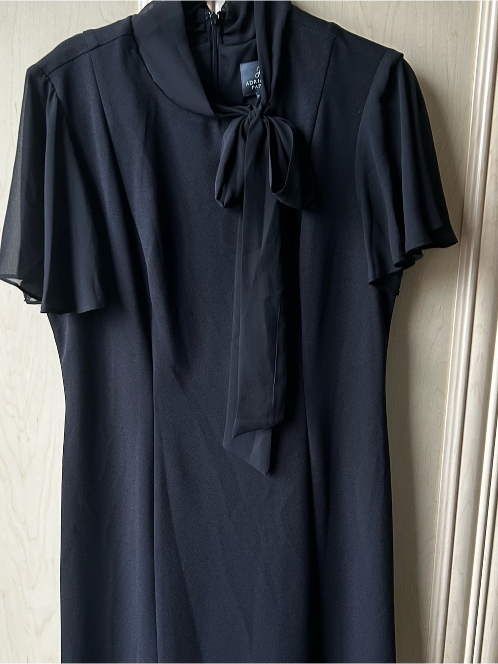 Adrianna Papell Black Flutter-Sleeve Tie-Neck Dress